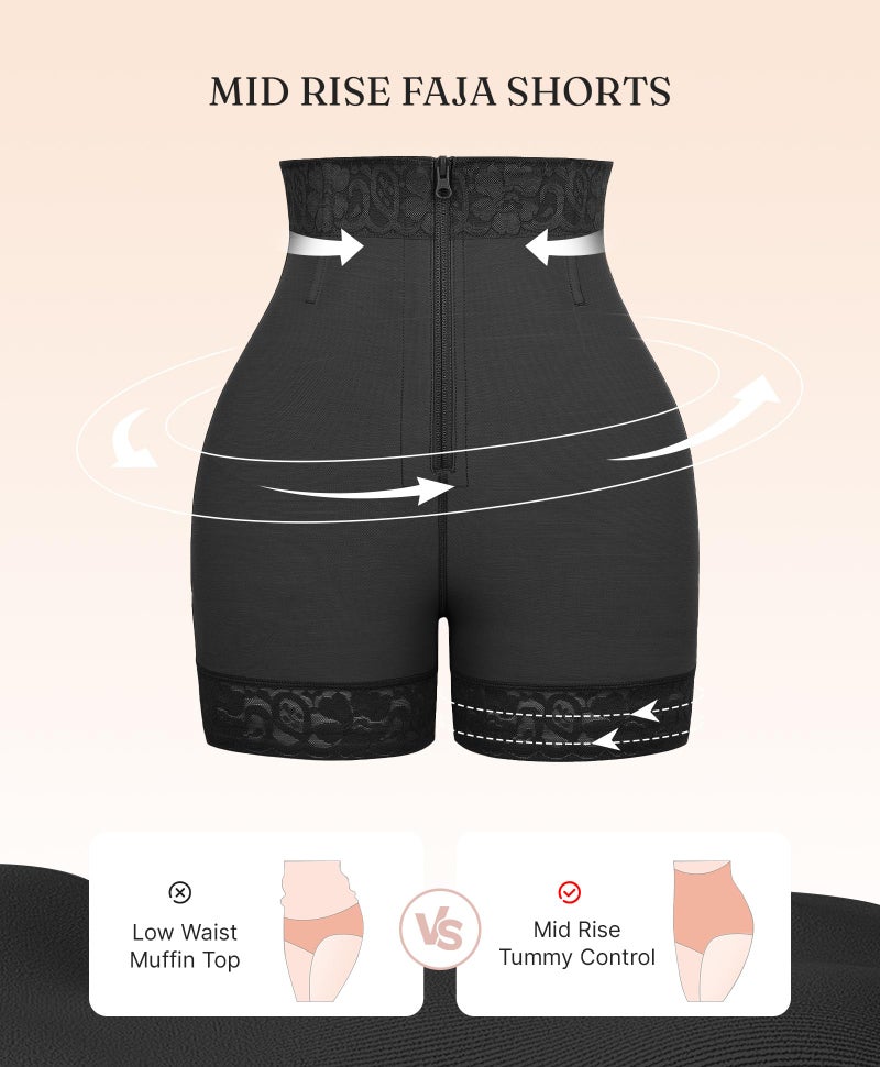 FeelinGirl Body Shaper Shorts Mid-Rise Butt Lifter Shapewear Tummy Control Waist Trainer for Women Black L - Image 4