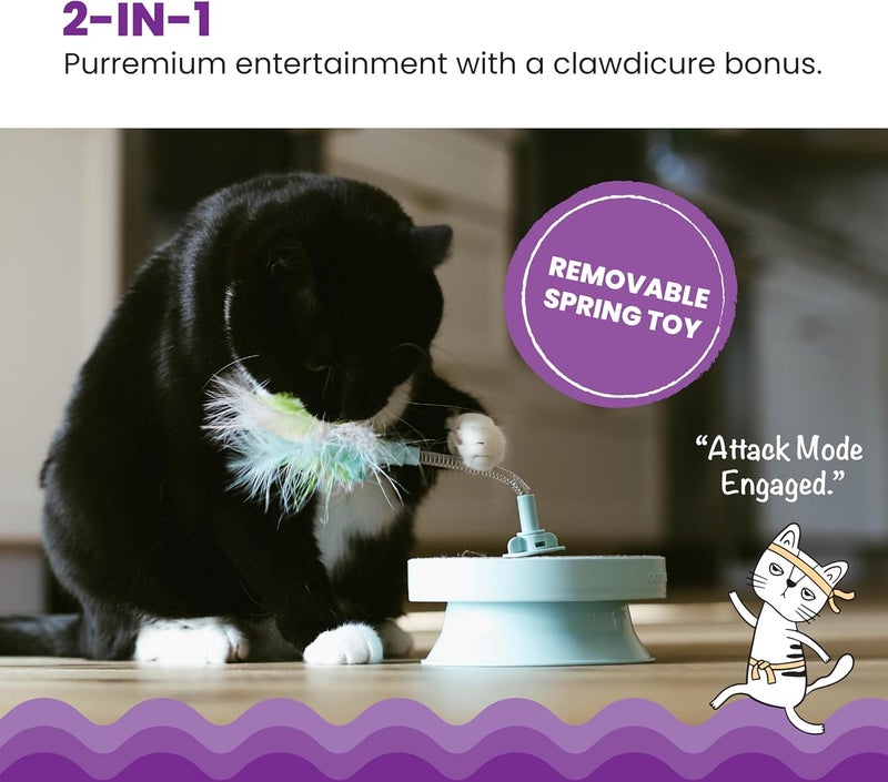 Catstages 2-in-1 Spring Toy Interactive Cat Toy and Topper for Cat Ball Track with Removable Feather Spring Toy and Corrugated Cat Scratcher, Blue - Image 2