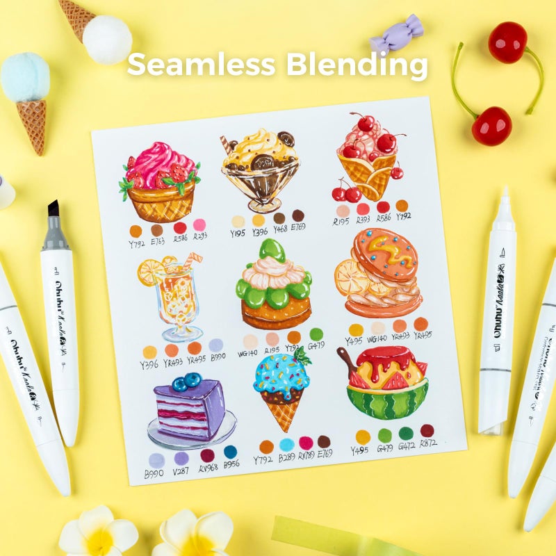 Ohuhu Alcohol Markers: Mini Brush & Slim Broad 60 Illustration Colors Dual Tip Brush Tip Alcohol-based Art Marker for Artists Adults Coloring Illustration- Refillable - Kaala B Series of Ohuhu Markers - Image 3