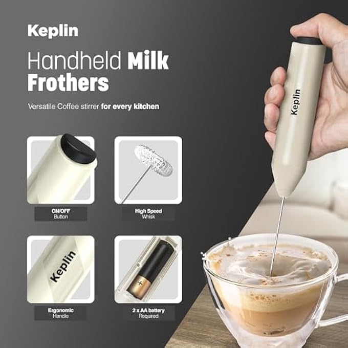 KEPLIN Handheld Milk Frother  Stainless Steel Electric Whisk  Portable Battery Operated Coffee Stirrer For Lattes Matcha Protein Shakes  Ergonomic Compact Easy To Clean  Use Cream - Image 4