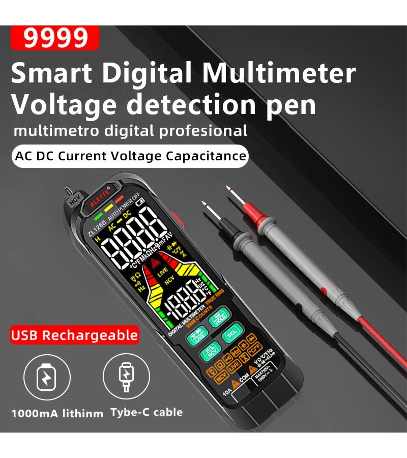 Digital Multimeter Zl126B USB Charging Smart Ac Dc Current Voltage Capacitance Temp Auto Range Tester Pen - Image 1