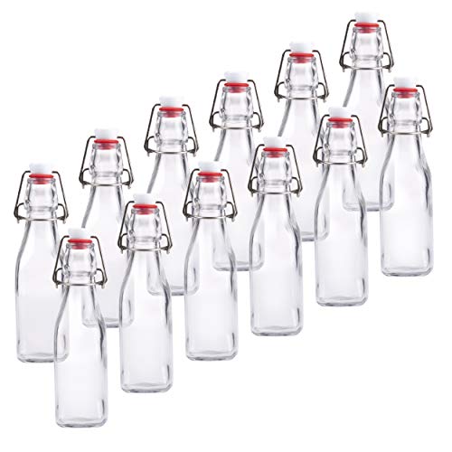 Mockery 250ML Clear Swing Top Glass Beer Bottles for Home Brewing Carbonated Drinks, Kefir, Soda, Juice, Fermentation, 12 Pack Glass Bottle with Airtight Rubber Seal Flip Caps ( Lid Color May Vary) - Image 1
