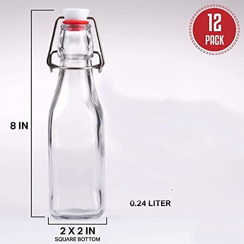 Mockery 250ML Clear Swing Top Glass Beer Bottles for Home Brewing Carbonated Drinks, Kefir, Soda, Juice, Fermentation, 12 Pack Glass Bottle with Airtight Rubber Seal Flip Caps ( Lid Color May Vary) - Image 2
