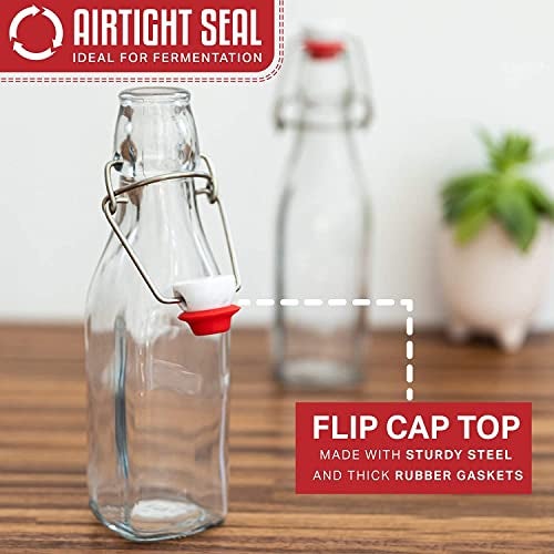 Mockery 250ML Clear Swing Top Glass Beer Bottles for Home Brewing Carbonated Drinks, Kefir, Soda, Juice, Fermentation, 12 Pack Glass Bottle with Airtight Rubber Seal Flip Caps ( Lid Color May Vary) - Image 4