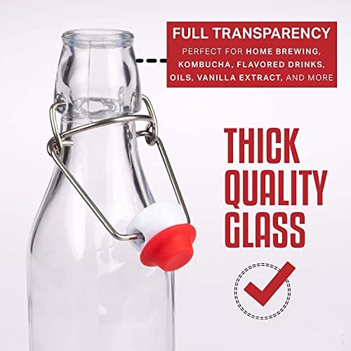 Mockery 250ML Clear Swing Top Glass Beer Bottles for Home Brewing Carbonated Drinks, Kefir, Soda, Juice, Fermentation, 12 Pack Glass Bottle with Airtight Rubber Seal Flip Caps ( Lid Color May Vary) - Image 3