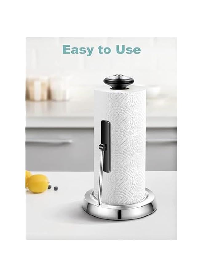 TRASSLE Paper Towel Holder, Stainless Steel Standing Paper Towel Organizer Roll Dispenser for Kitchen Countertop Home Dining Table Roll Dispenser with Weighted Base - Image 2