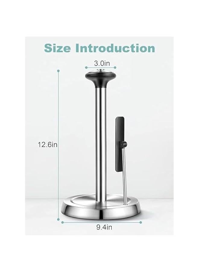 TRASSLE Paper Towel Holder, Stainless Steel Standing Paper Towel Organizer Roll Dispenser for Kitchen Countertop Home Dining Table Roll Dispenser with Weighted Base - Image 3