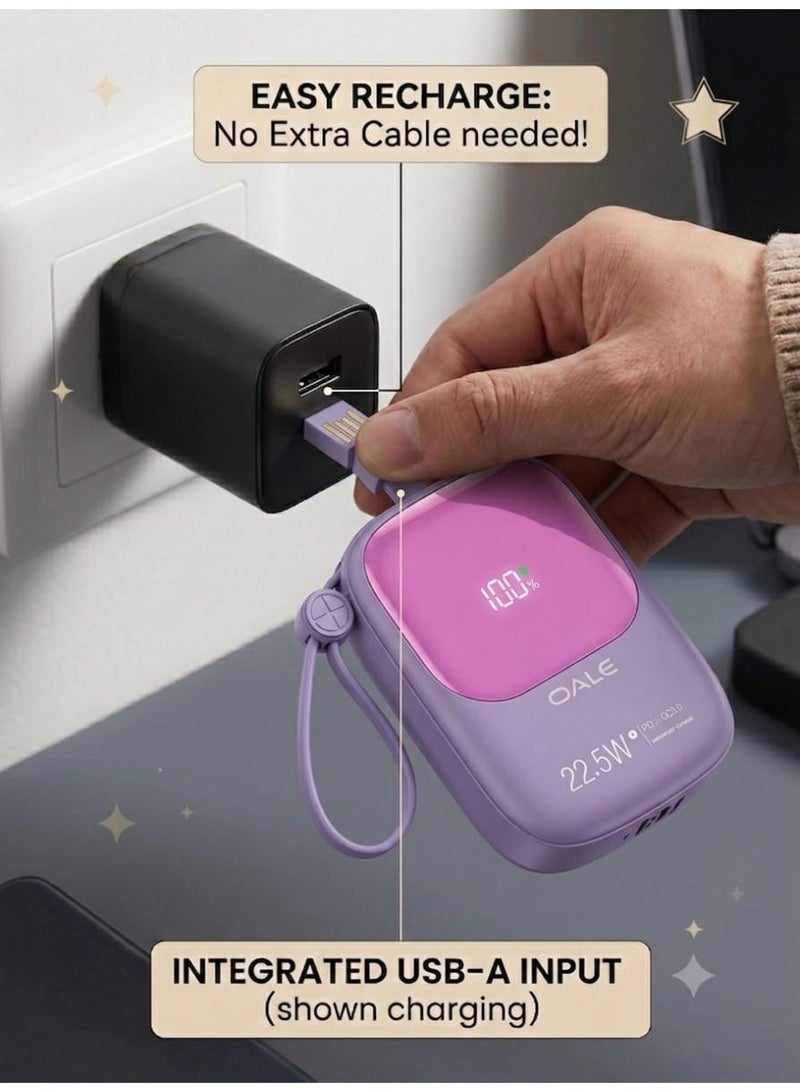 OALE iPower Pocket1 10000mAh 22.5W Fast Charging Power Bank with Built-in Cables - Image 3