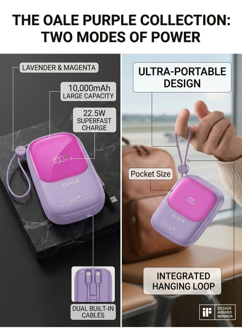 OALE iPower Pocket1 10000mAh 22.5W Fast Charging Power Bank with Built-in Cables - Image 4