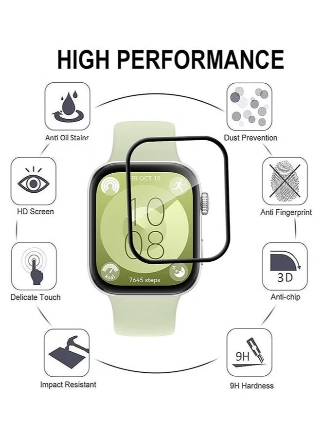 3 قطع واقي شاشة Huawei Watch Fit 3 شفاف عالي الدقة مقاوم للخدش والفقاعات ومقاوم للتآكل، جراب ثلاثي الأبعاد لتغطية الشاشة الكاملة مع حافة منحنية واقي شاشة أسود  - Image 3