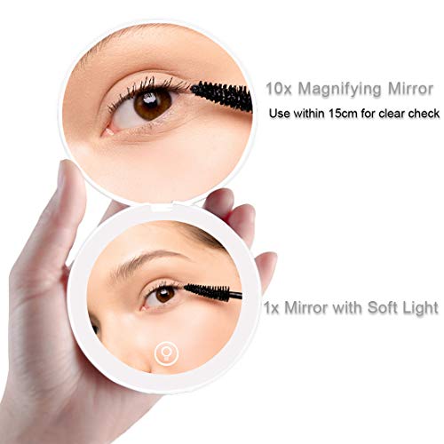 Milishow Compact Mirror with LED Light,1x/10x Magnifying Rechargeable Mirror,3.5in, Dimmable Travel Mirror for Purse,Pocket,Handheld 2-Sided Makeup Mirror - Image 2