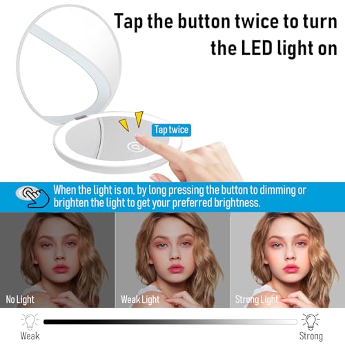 Milishow Compact Mirror with LED Light,1x/10x Magnifying Rechargeable Mirror,3.5in, Dimmable Travel Mirror for Purse,Pocket,Handheld 2-Sided Makeup Mirror - Image 3