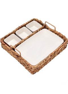 La Mesa Porcelain Dishes Set with Rattan Basket  - Image 1