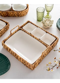 La Mesa Porcelain Dishes Set with Rattan Basket  - Image 4