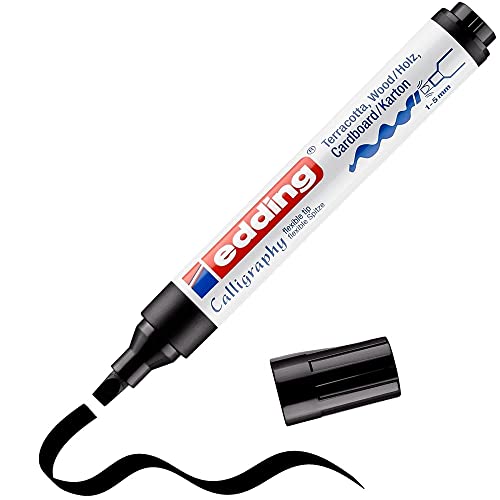 edding 1455 calligraphy marker - black - 1 pen - flexible calligraphy nib 1-5 mm - fibre pen for paper, wood, terracotta, canvas - hand lettering, bullet journals, thank you cards, calligraphy books - Image 3