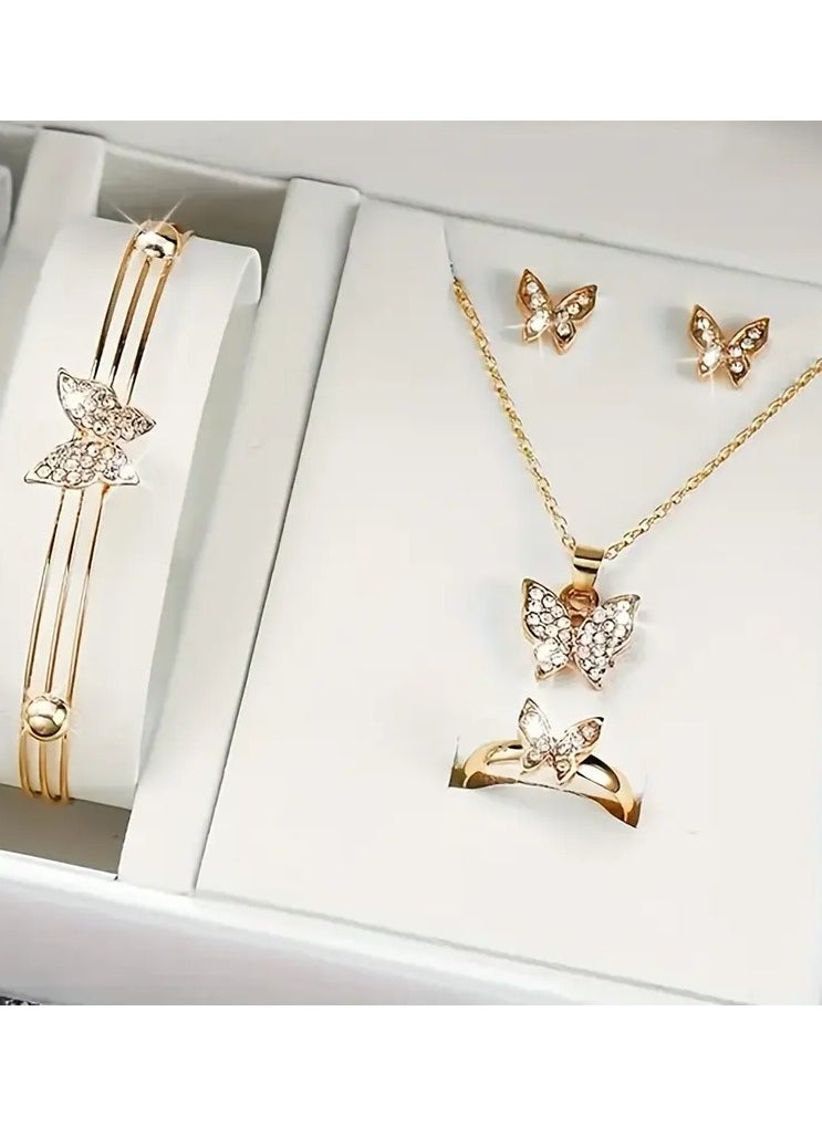 Home Clearance Sale 5pcs Butterfly Jewelry Set for Women - Alloy Butterfly Pendant Necklace, Bracelet, Earrings, and Ring - Simple & Design for Daily Wear, Gift-Giving - Non-Plated Fashion Accessories for All Seasons  - Image 1