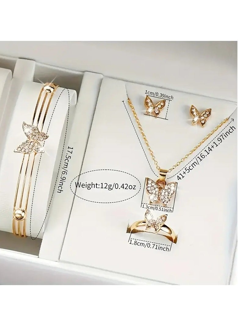 Home Clearance Sale 5pcs Butterfly Jewelry Set for Women - Alloy Butterfly Pendant Necklace, Bracelet, Earrings, and Ring - Simple & Design for Daily Wear, Gift-Giving - Non-Plated Fashion Accessories for All Seasons  - Image 4