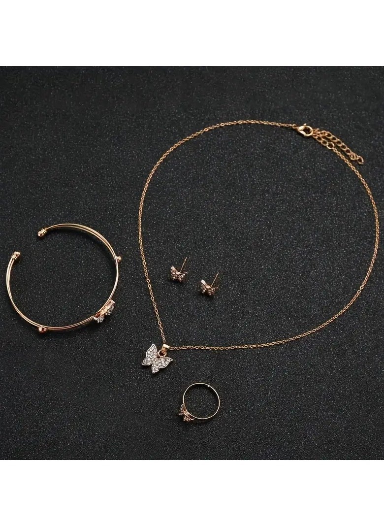 Home Clearance Sale 5pcs Butterfly Jewelry Set for Women - Alloy Butterfly Pendant Necklace, Bracelet, Earrings, and Ring - Simple & Design for Daily Wear, Gift-Giving - Non-Plated Fashion Accessories for All Seasons  - Image 3