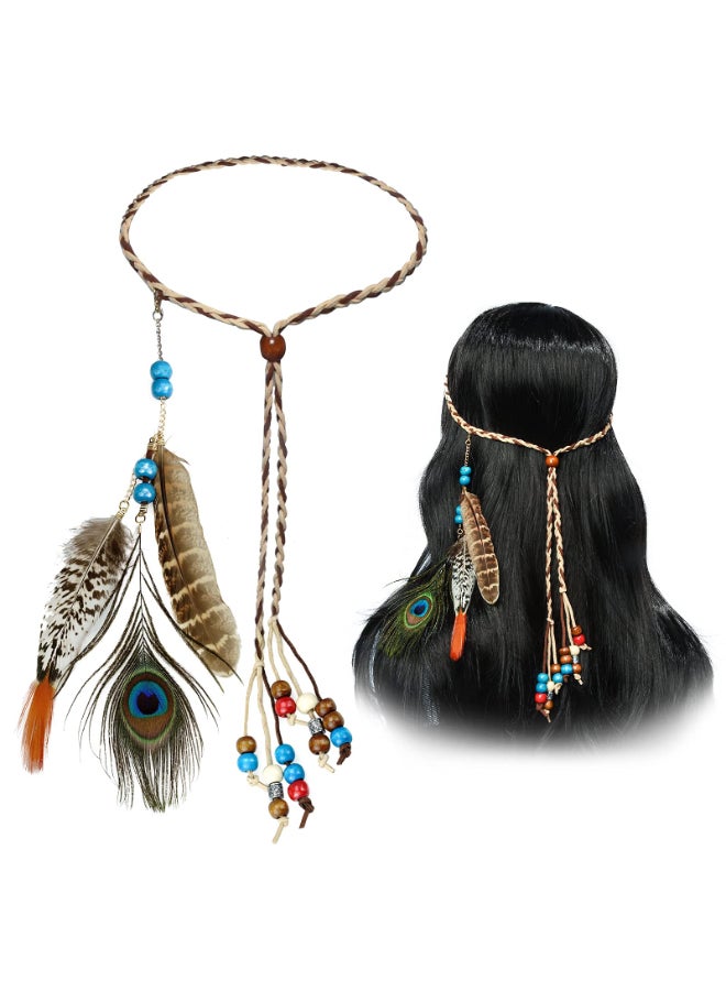 obmwang Boho Feather Headbands Indian Feather Headband Peacoak Headpieces Festival Costumes Hair Accessories for Women and Girls - Image 3