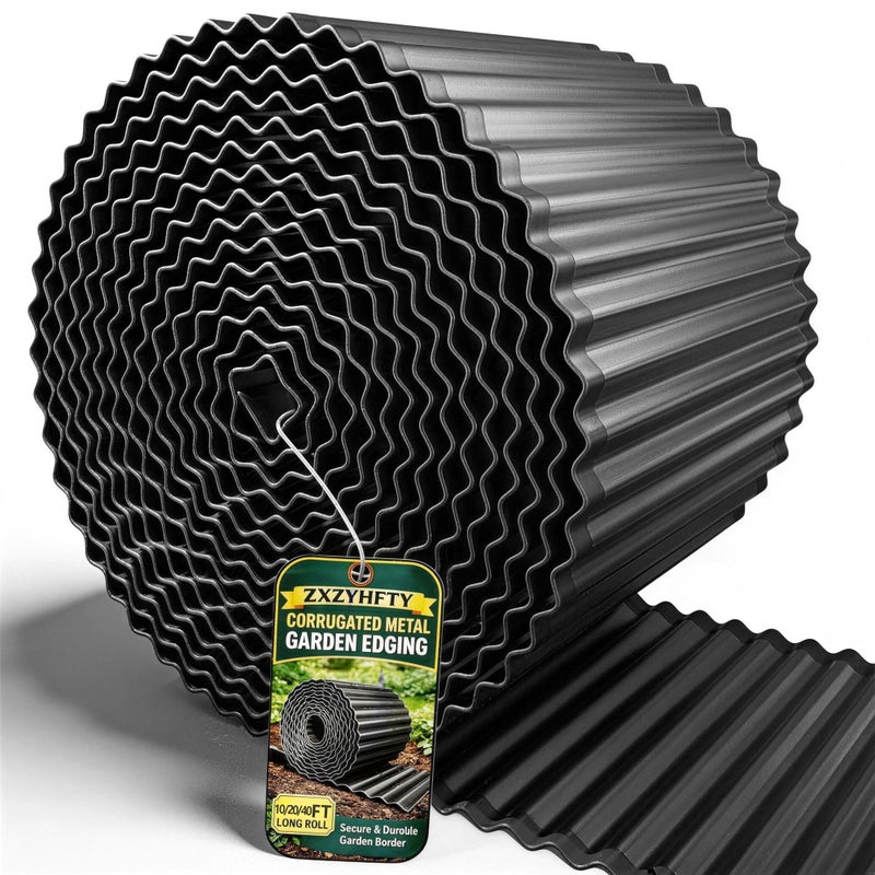 ZXZYHFTY Corrugated Metal Garden Edging, 6" x 40Ft Black Landscape Border for Lawn, Flower Beds, Paver Edging, Durable Garden Fence. - Image 1