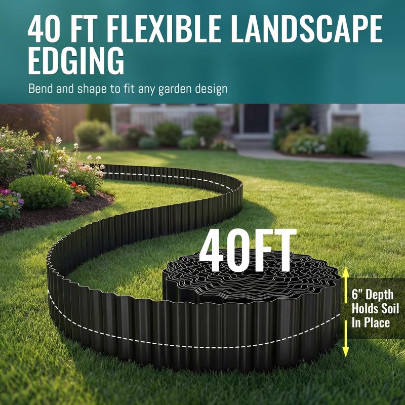 ZXZYHFTY Corrugated Metal Garden Edging, 6" x 40Ft Black Landscape Border for Lawn, Flower Beds, Paver Edging, Durable Garden Fence. - Image 2
