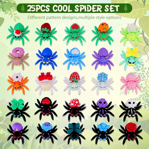 Skyink 25PCS Mini Spider Animals Figures Set 3D Printed Spider Articulated Fidget Toys with Different Tail Decorations Collectible Small Animal Figurines Desk Pocket Pets for Home Office Decor - Image 5