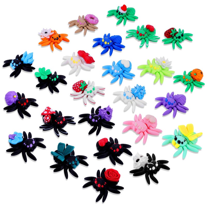 Skyink 25PCS Mini Spider Animals Figures Set 3D Printed Spider Articulated Fidget Toys with Different Tail Decorations Collectible Small Animal Figurines Desk Pocket Pets for Home Office Decor - Image 3