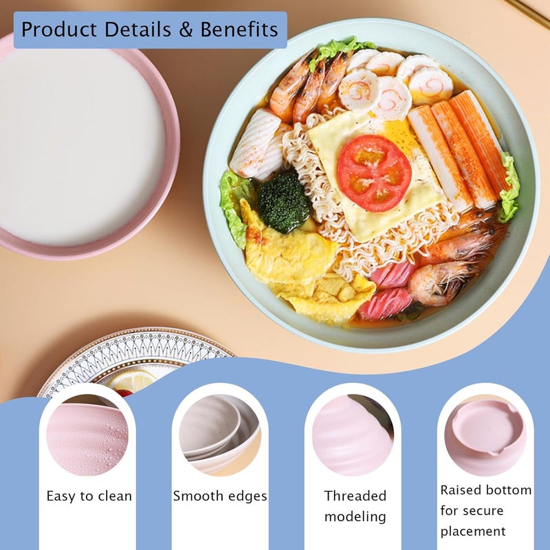 OLWICK® Colorful Wheat Straw Ramen Bowl Set - 7.5” Large Japanese-Style Bowls Set for Soup, Noodle, Salad, Pasta, Rice, Microwave & Dishwasher Safe, Random, Pack of 4 - Image 4