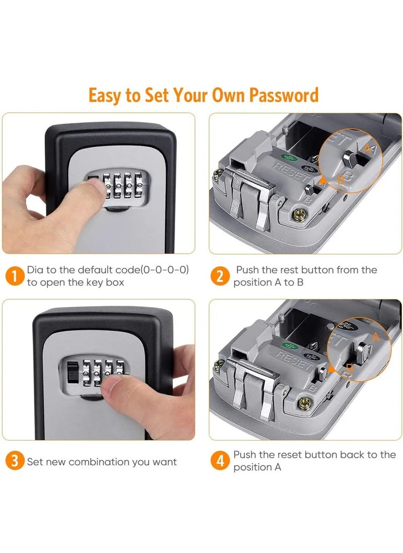 Orrda - Orrda Metal Combination Key Safe Box Key Safe Lock Box Outdoor Storage Box with Code Combination Password Security Lock Grey - Image 1