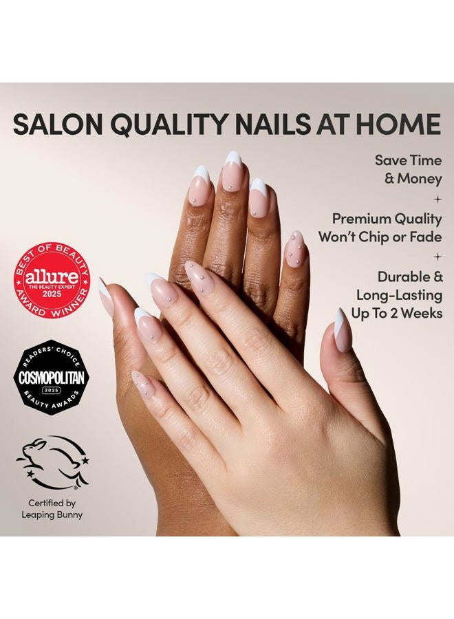 Glamnetic x GLAMZILLA Press On Nails - ALWAYS & FOREVER | Short Almond French Tip Fake Nails with 3D Pearls, Salon Quality Wedding Nails | 15 Sizes - 30 Nail Kit with Glue - Image 2