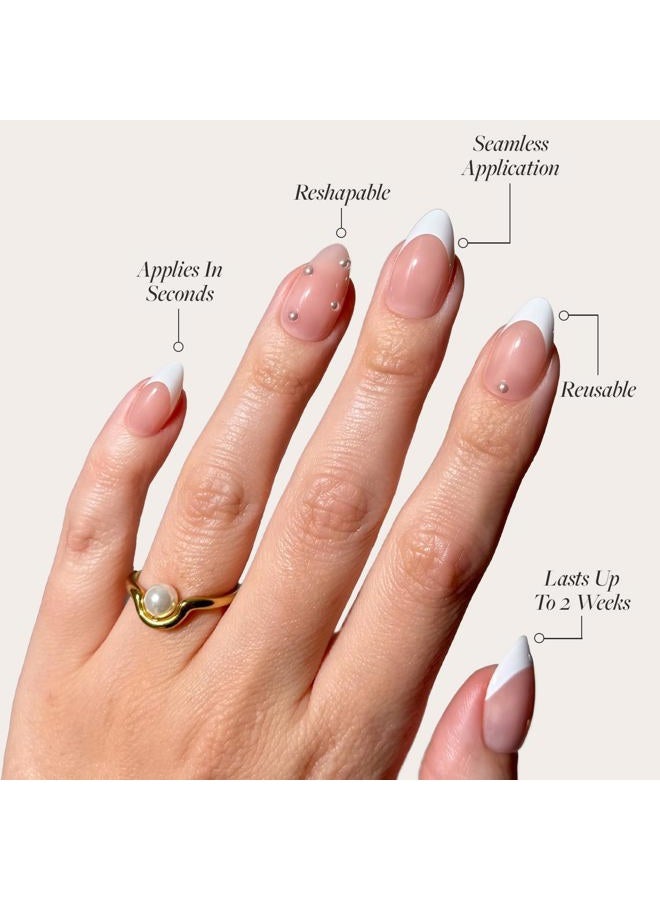 Glamnetic x GLAMZILLA Press On Nails - ALWAYS & FOREVER | Short Almond French Tip Fake Nails with 3D Pearls, Salon Quality Wedding Nails | 15 Sizes - 30 Nail Kit with Glue - Image 3