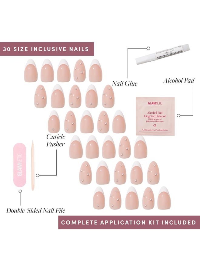 Glamnetic x GLAMZILLA Press On Nails - ALWAYS & FOREVER | Short Almond French Tip Fake Nails with 3D Pearls, Salon Quality Wedding Nails | 15 Sizes - 30 Nail Kit with Glue - Image 4
