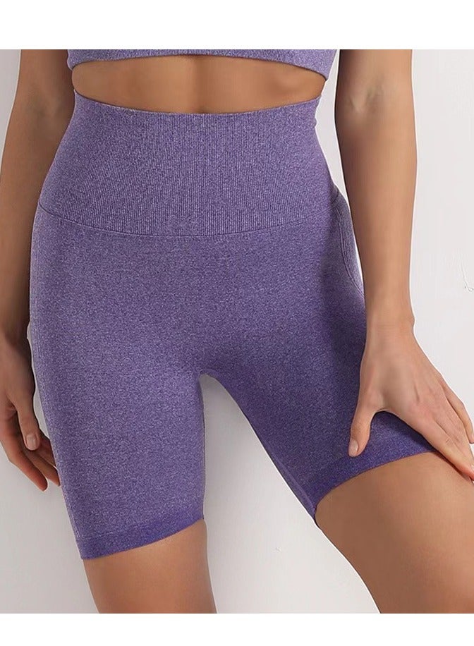 Women's Fashion Simple Smoke Wrinkle Smiley Face Yoga Pants High Waist Jacquard Shorts Fitness Shorts