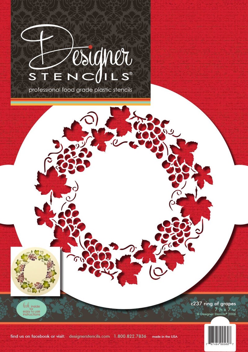 Designer Stencils C237 Grapevine Circle Cake Stencil BeigeSemi Transparent - Image 3