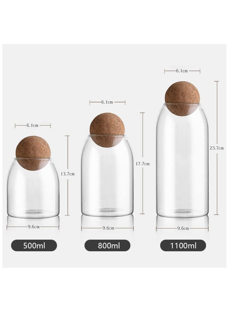 BLOOMING TIME 3 Piece Set Storage Container, Sealed Jar, Canister, Cork Glass Bottle, Food Storage Tank, Transparent Jar, Spherical Cork - Image 3