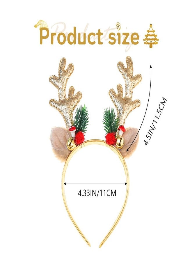 JEAIRTS Christmas Reindeer Antlers Headband Sequin Antler Ears Xmas Hair Band Cute Holiday Headbands Accessories for Women (1-Gold) - Image 5