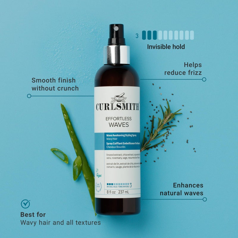 CURLSMITH - Effortless Waves Styling Spray, Lightweight and Moisturising, Reduce Frizz, Natural Look, For Wavy and Curly Hair, Vegan (8oz) - Image 2