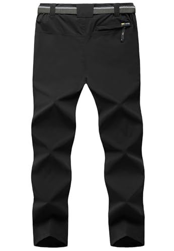 TBMPOY Men's Lightweight Hiking Pants with Belt 5 Zip Pockets Waterproof Quick-Dry Travel Fishing Work Outdoor Pants Thin Black L - Image 2