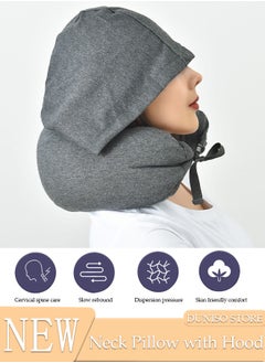 DUNISO U-Shaped Pillow with Cap Travel Portable Hooded, Foam Travel Pillow with Hood, Neck Pillow, Multifunctional Neck Cushion, Portable Pillow for Office Cars Trains Long Flights Sleeping  - Image 1