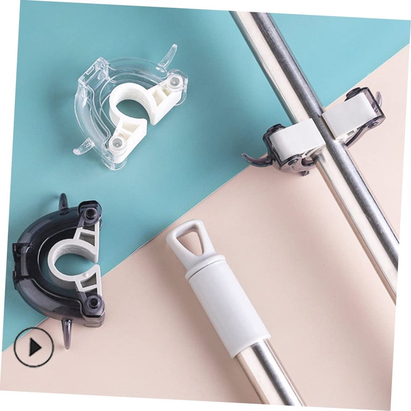 2Pcs Transparent Black Plastic Mop Holder Wall Mounted Broom Hanger For Home Bathroom Organization - Image 3