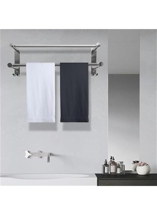 HOOKOR Stretchable 43-75CM Bath Towel Bar Bathroom Towel Rack Hooks Kitchen Hand Towel Holder Dish Cloths Hanger SUS304 Stainless Steel Wall Mounted 2 or 3 Bar Silver (Bright Silver 2 Bars)  - Image 2