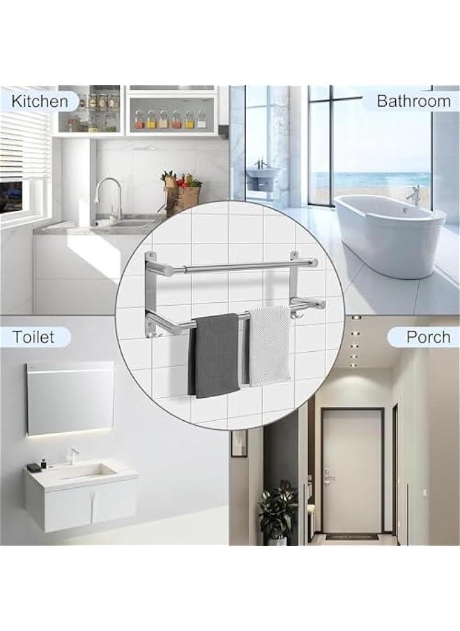 HOOKOR Stretchable 43-75CM Bath Towel Bar Bathroom Towel Rack Hooks Kitchen Hand Towel Holder Dish Cloths Hanger SUS304 Stainless Steel Wall Mounted 2 or 3 Bar Silver (Bright Silver 2 Bars)  - Image 3