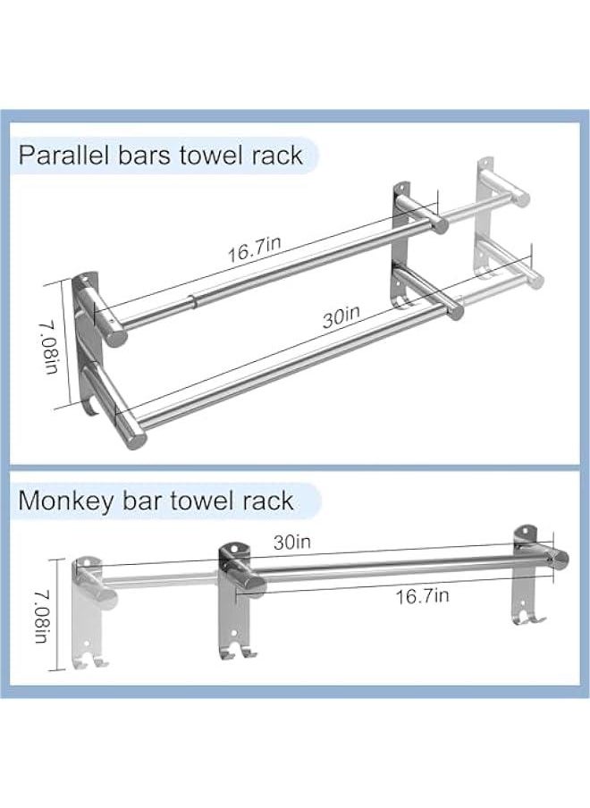 HOOKOR Stretchable 43-75CM Bath Towel Bar Bathroom Towel Rack Hooks Kitchen Hand Towel Holder Dish Cloths Hanger SUS304 Stainless Steel Wall Mounted 2 or 3 Bar Silver (Bright Silver 2 Bars)  - Image 4