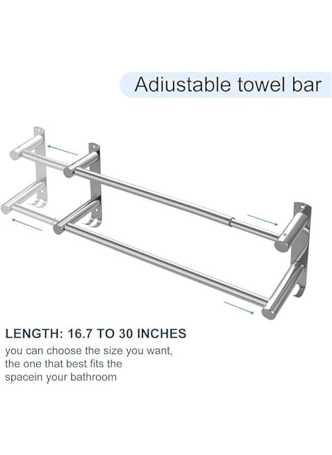 HOOKOR Stretchable 43-75CM Bath Towel Bar Bathroom Towel Rack Hooks Kitchen Hand Towel Holder Dish Cloths Hanger SUS304 Stainless Steel Wall Mounted 2 or 3 Bar Silver (Bright Silver 2 Bars)  - Image 5