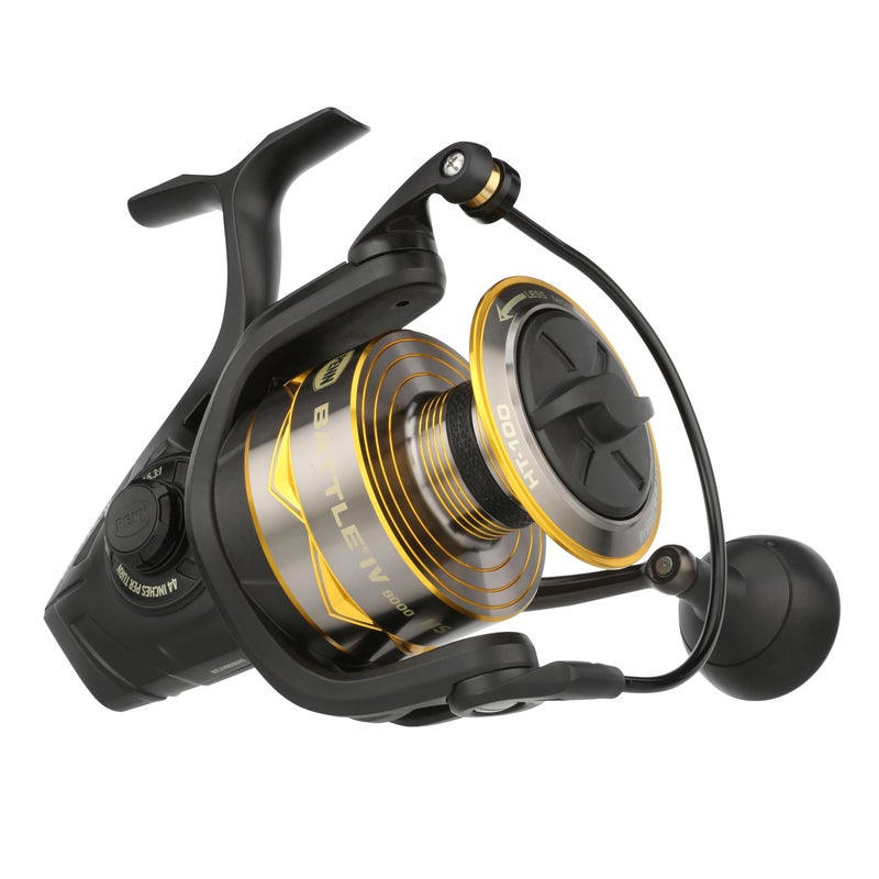 PENN Battle IV Size 8000 Spinning Fishing Reel Full Metal Body and Sideplate CNC Gear Technology Hydro Armor Seals Critical Area from Water Intrusion HT100 Drag System
