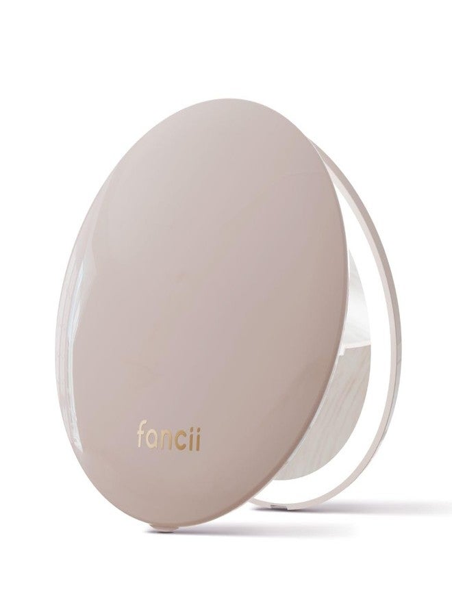 Fancii Mini Taylor Compact Magnifying Mirror with LED Light, 10x/1x, Rechargeable, 3 Light Settings, Dimmable - Small Lighted Travel Handheld Mirror for Pocket, Handbag, Purse, 2-Sided (Beige) - Image 1