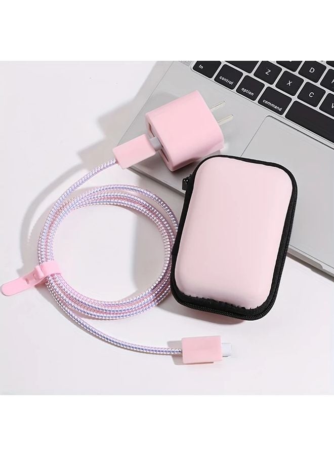 6 Piece Data Cable Organizer Set With Fast Charging TPU Protective Cases In Pure Pink - Image 1