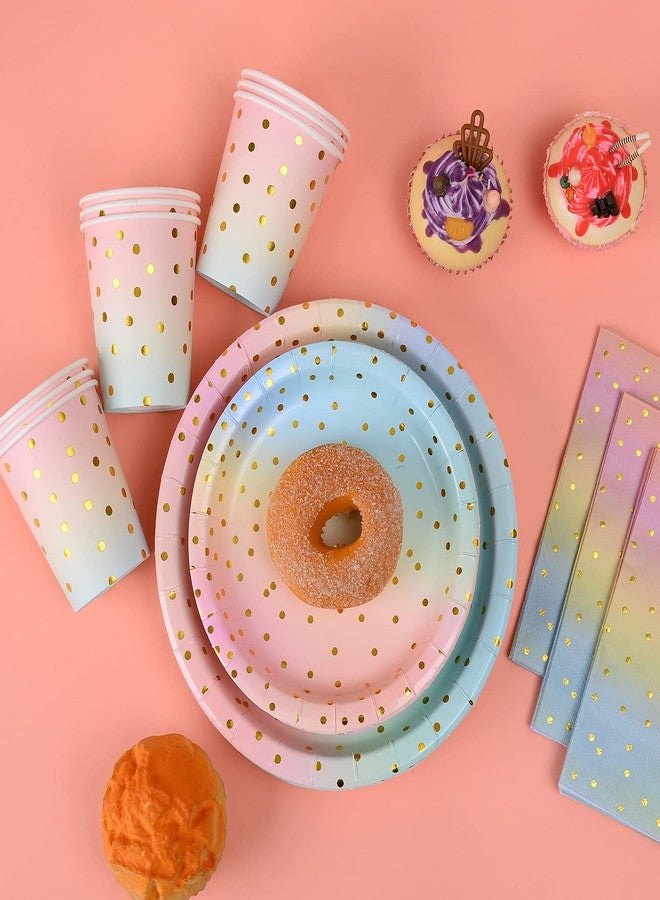 YAOSHENG 201PCS Rainbow Pastel Party Supplies Set-Disposable Paper Dinnerware Serves 25, Pastel Paper Plates Napkins Cups&Gold Plastic Silverware Sets for Wedding Birthday Baby Shower Holiday Parties - Image 3