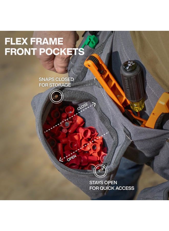 Klein Tools 21024 8-Pocket Tool Apron, Flex Frame Closeable Pockets, Durable Duck Canvas with Riveted Seams, Adjustable 28-Inch to 46-Inch Length Work Belt, Removable Tape Measure Loop - Image 3