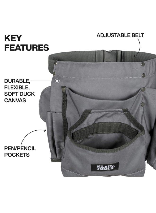 Klein Tools 21024 8-Pocket Tool Apron, Flex Frame Closeable Pockets, Durable Duck Canvas with Riveted Seams, Adjustable 28-Inch to 46-Inch Length Work Belt, Removable Tape Measure Loop - Image 2